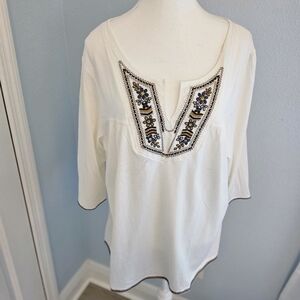 Avenue Plus Size 18/20 White Peasant Cotton Boho Top